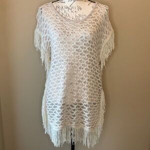 Listicle fringe poncho sweater boho M/L